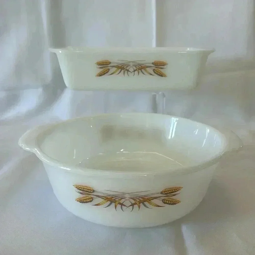 Vintage Fire-King Anchor Hocking Wheat 1 Qt and 2 Qt Bakeware Casserole Dishes